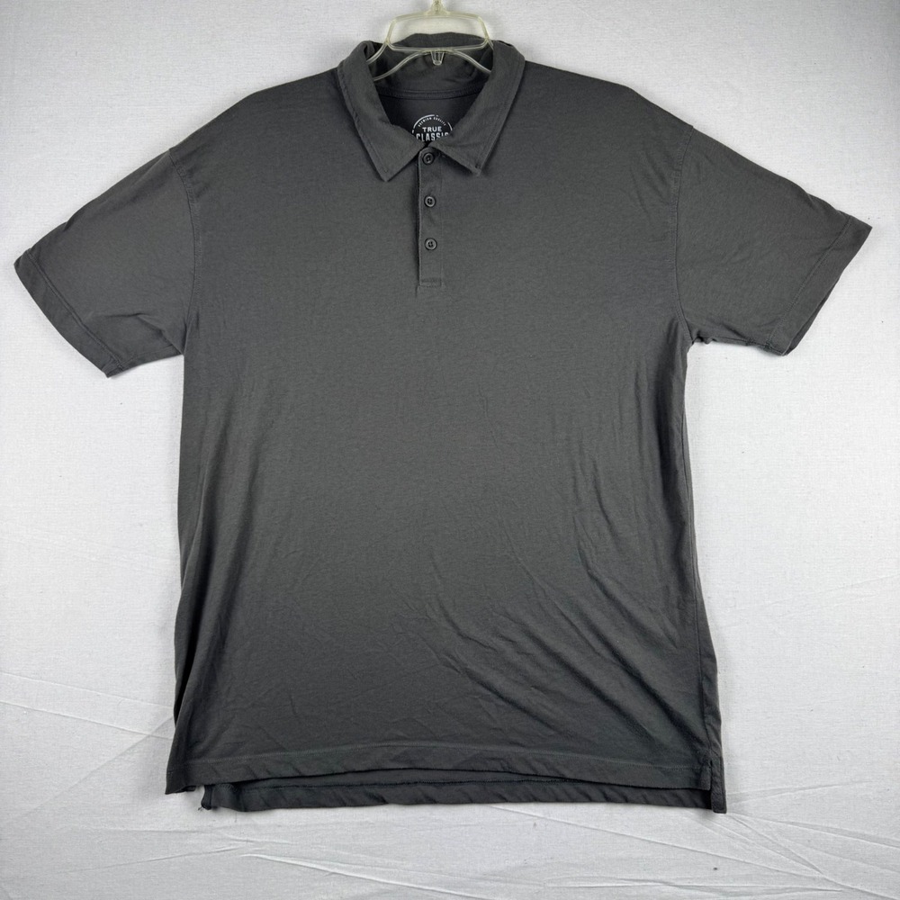 True Classic Mens XL Gray Short Sleeve Cotton Blend Polo Shirt